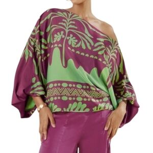 Ador Geometrical Off The Shoulder Puff Sleeve Blouse Size XL NWT